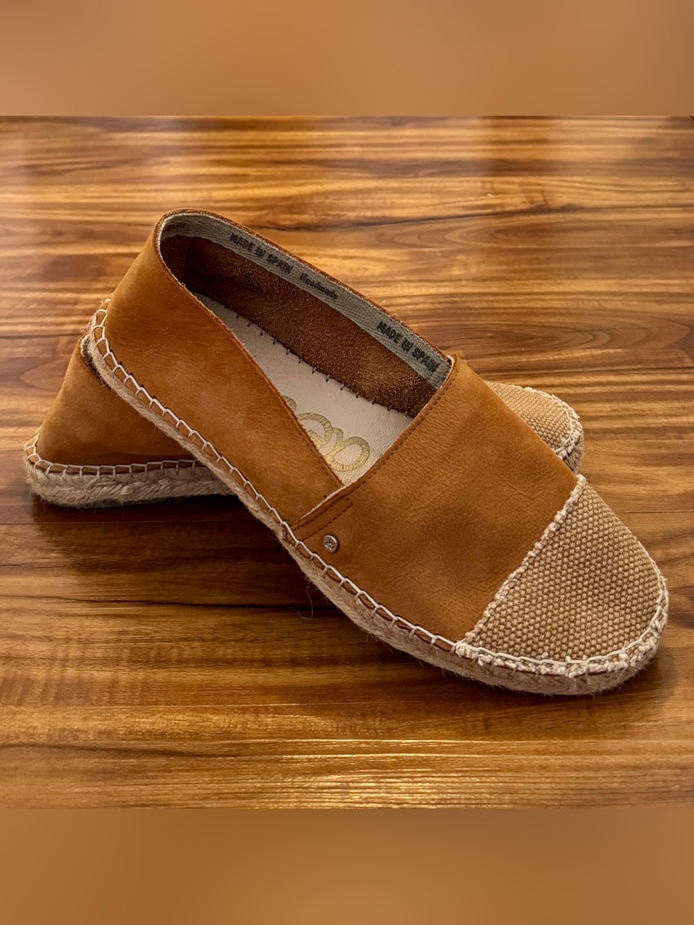 Sam Edelman Cognac Brown Suede Espadrille Slip-On Loafer Flats EU38 Earthy Boho